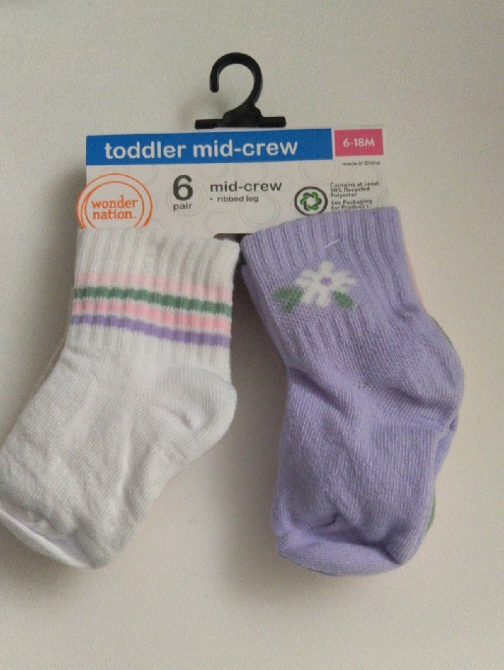 Wonder nation Toddler Girls Multi Color Socks 6 Pairs Ribbed Leg New 6-18M